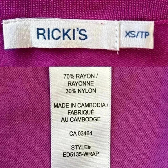 Ricki’s Wrap Front Sweater Deep V Neck Thin Knit Stretch Fit Fuschia Pink XS - Picture 9 of 15